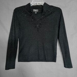 Metallic Black Beaded Sweater